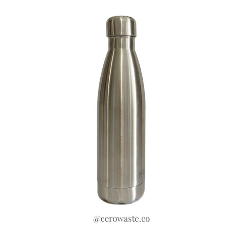 Botella de Acero Inoxidable Color Plata, Para Llevar Bebidas, De Viaje, cerowasteshop, Tienda Ecologica Online, Basura Cero, Zero Waste Colombia