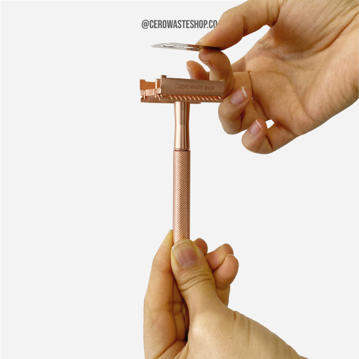 Maquina de Afeitar Rose Gold, Reutilizable Cromada, Cuidado Personal, cerowasteshop, Tienda Ecologica Online, Basura Cero, Zero Waste Colombia